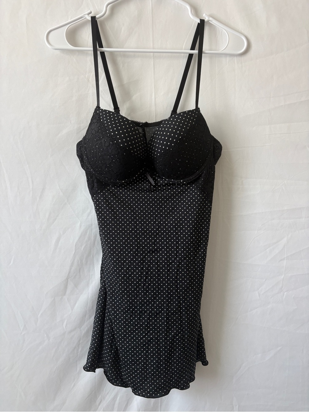 Black Polka Dot Slip Dress with Built-In Bra